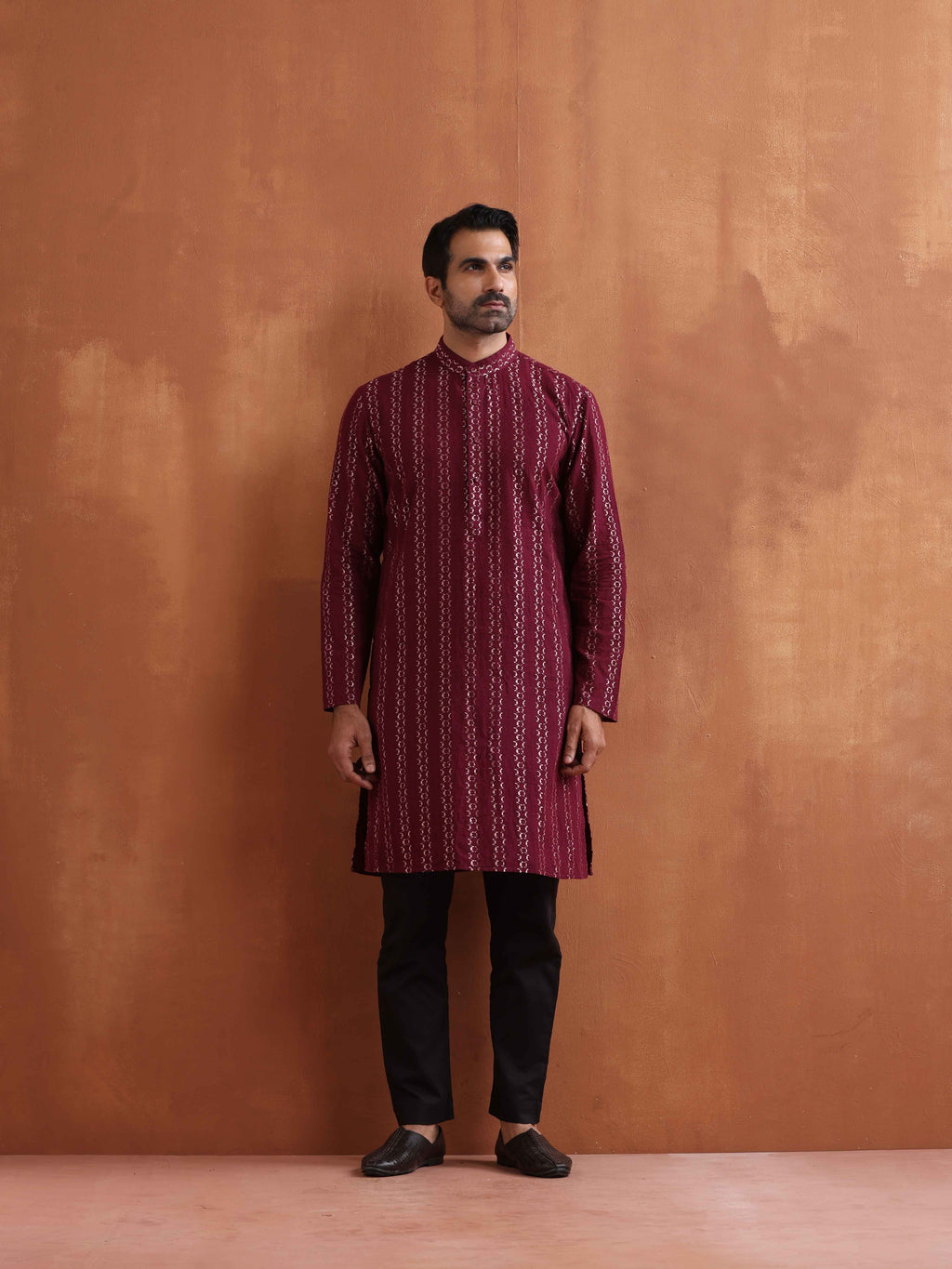 trueBrowns Men's Dark Purple Cotton Dobby Kurta | Grocsy