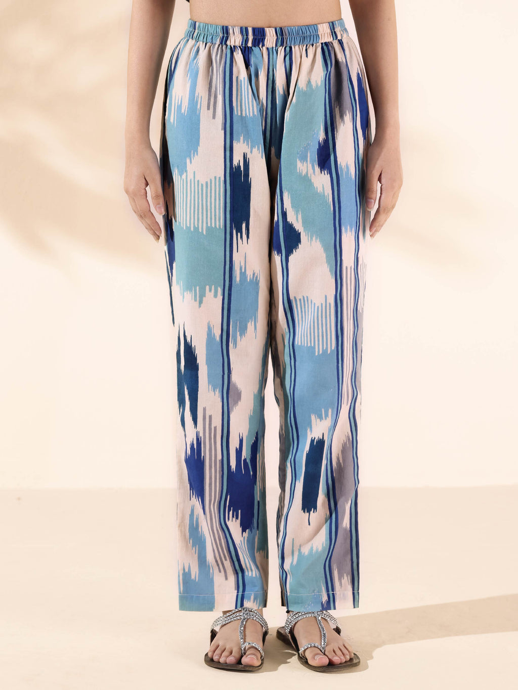 trueBrowns Blue Cotton Ikat Short Co-ord Set | Grocsy
