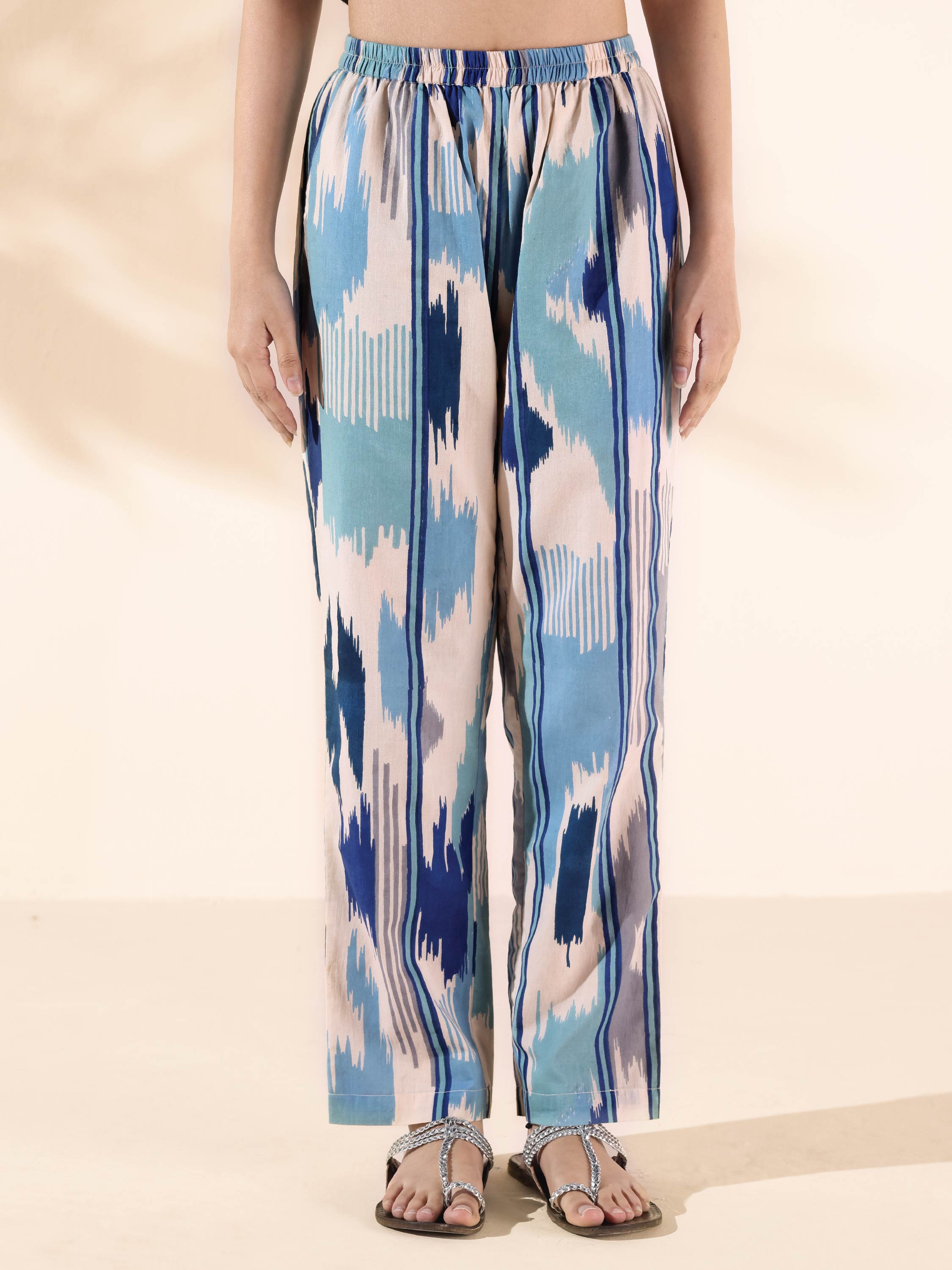 trueBrowns Blue Cotton Ikat Short Co-ord Set | Grocsy