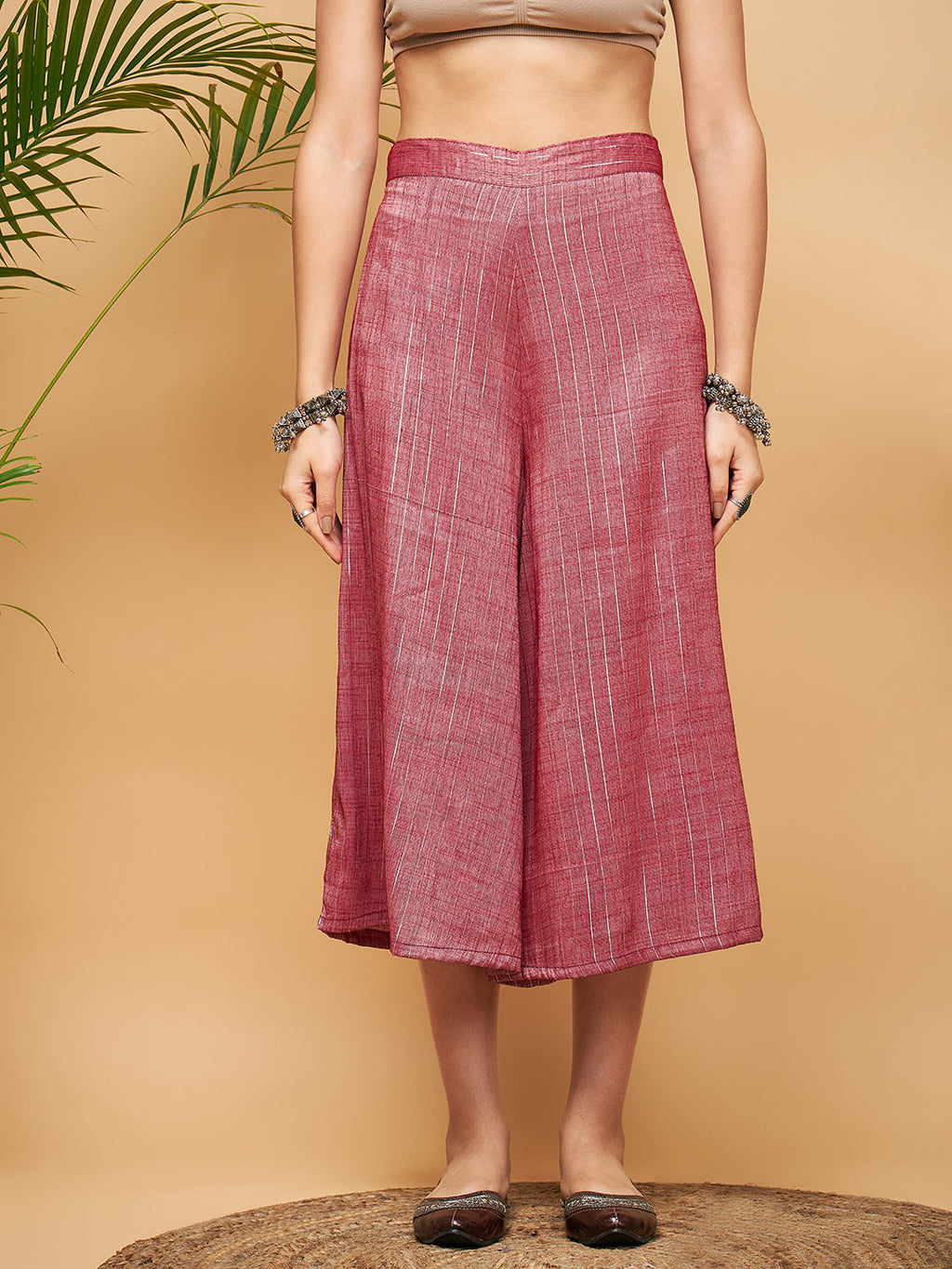 InWeave Women's Wine Lurex Short Pallazo Kurta Set | Grocsy