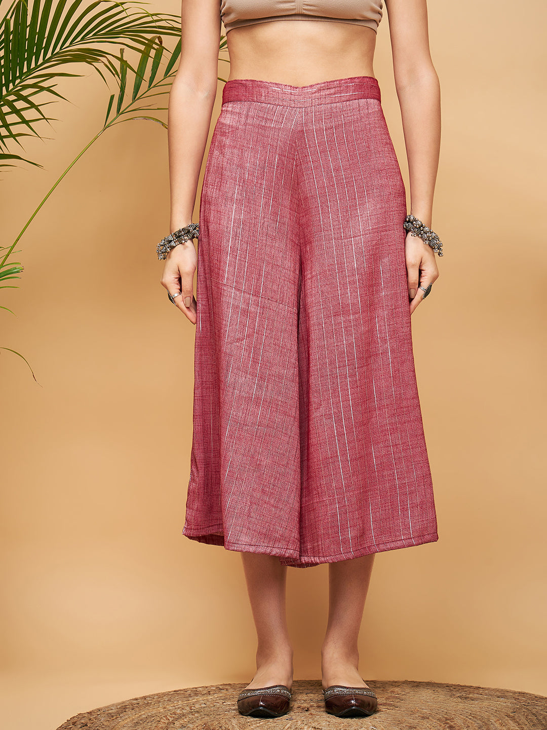 InWeave Women's Wine Lurex Short Pallazo Kurta Set | Grocsy