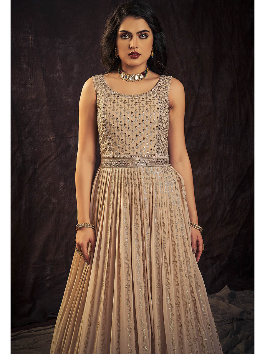 Myra Peach Real Georgette Designer Gown Style Suit | Grocsy