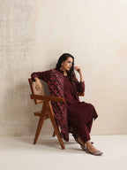 trueBrowns Purple Kashmiri Woollen Jacket 3pc Set | Grocsy