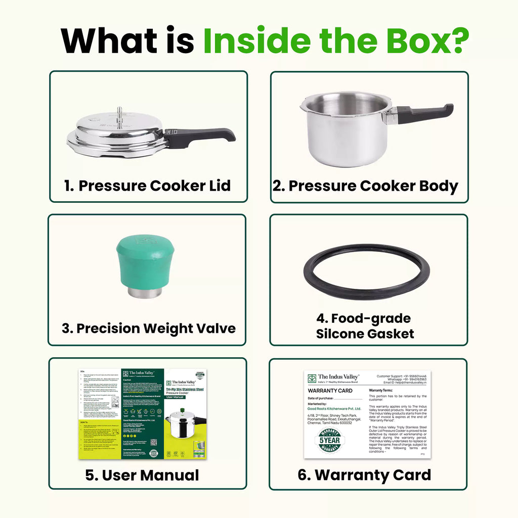 The Indus Valley RapidCuk Tri-ply Stainless Steel Pressure Cooker, Premium Quality, 3 Layer Thick Body, Heavy Bottom, 100% Safe, ISI Certified, Induction & Gas, 2/3/5L | Grocsy
