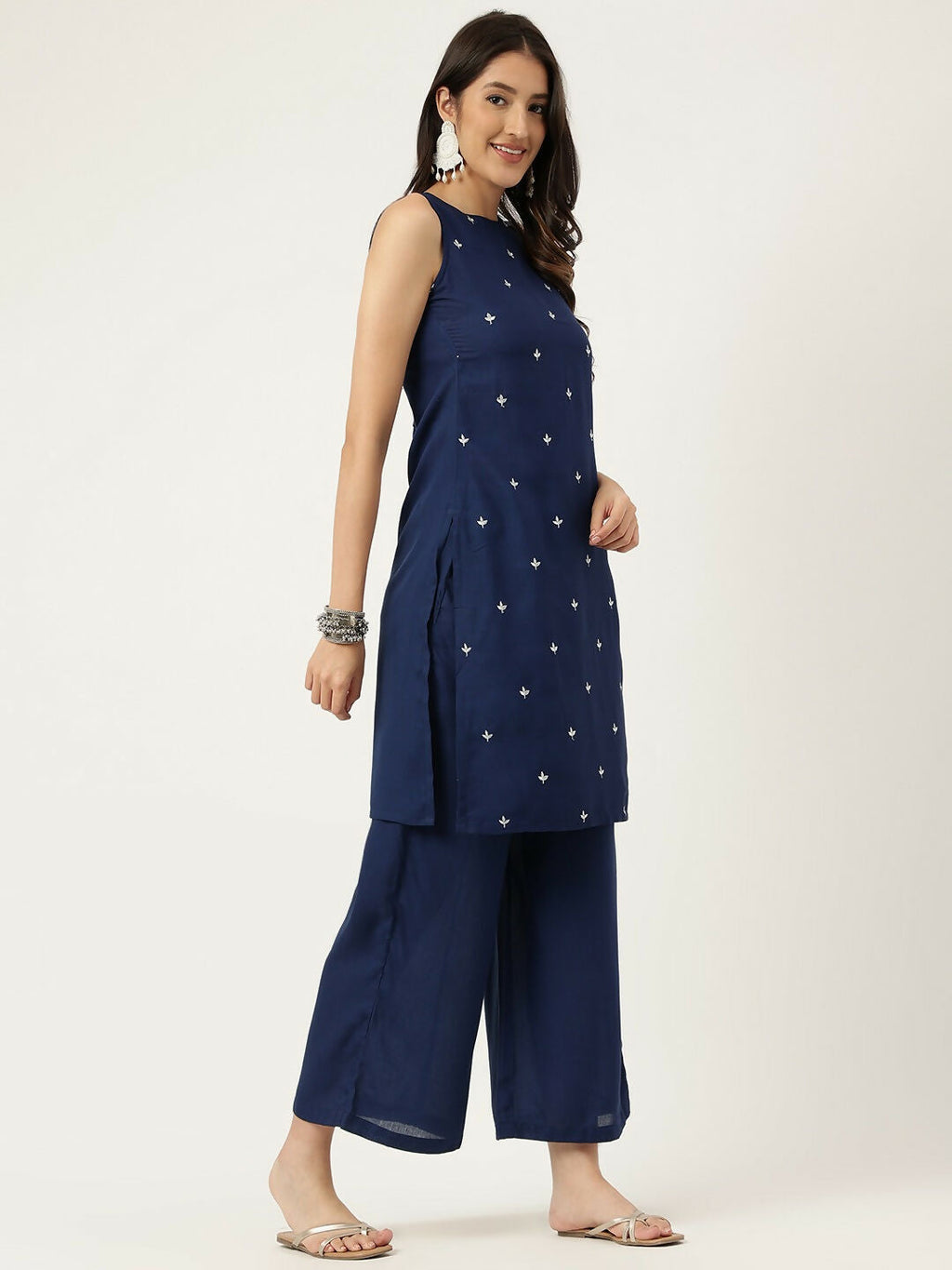 Joban Fashion Navy Blue Rayon and Embroidered Work Straight Kurta Bottom Set | Grocsy