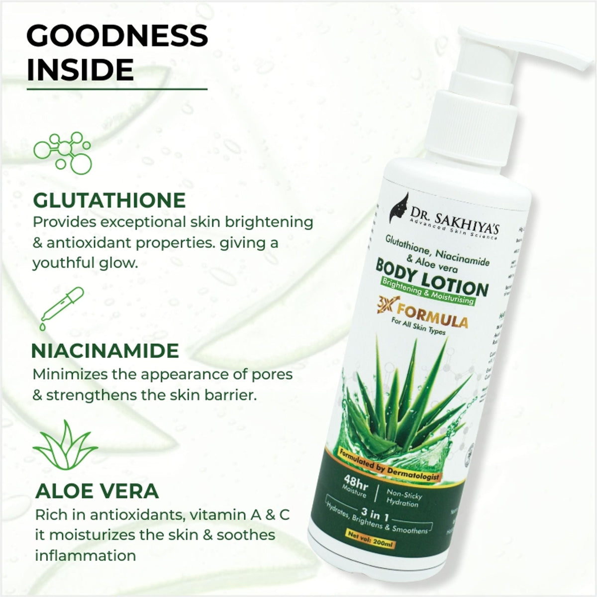 Dr.Sakhiya Body Lotion With Glutathione, Niacinamide & Aloe Vera | Grocsy
