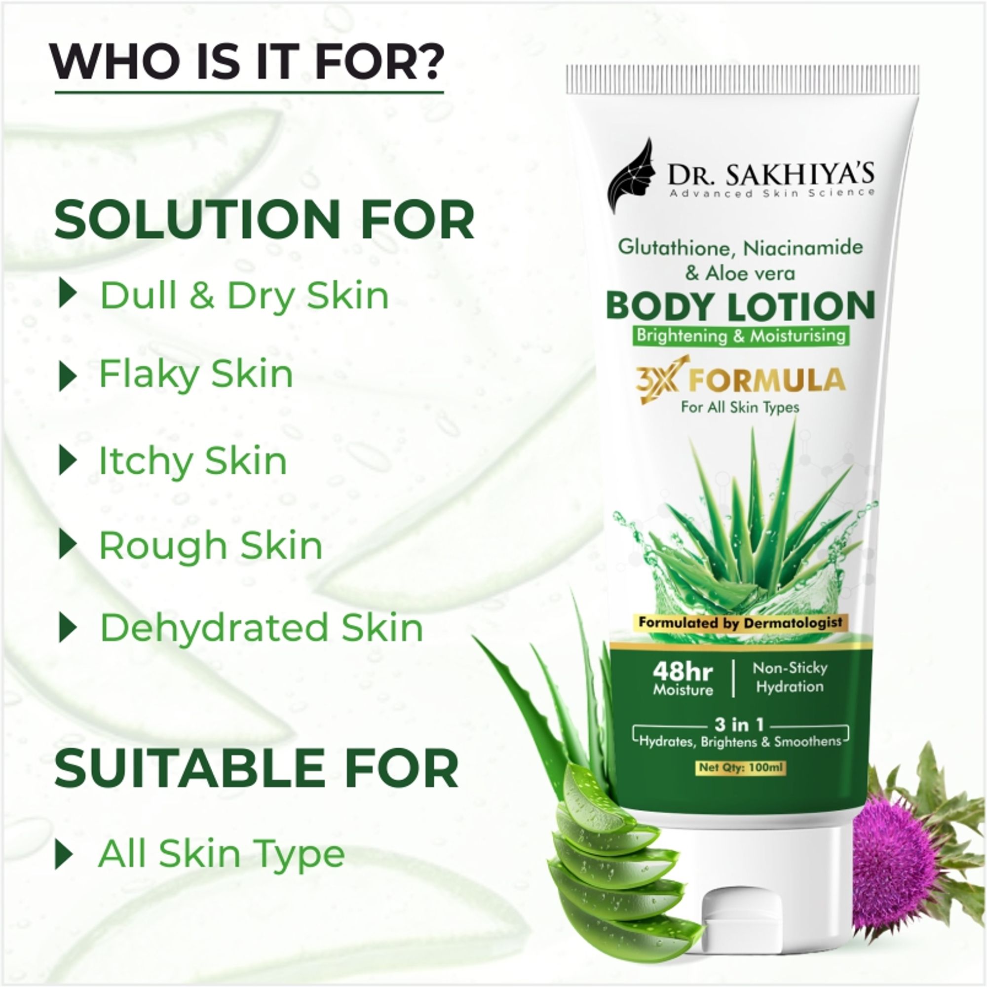 Dr.Sakhiya Body Lotion With Glutathione, Niacinamide & Aloe Vera | Grocsy
