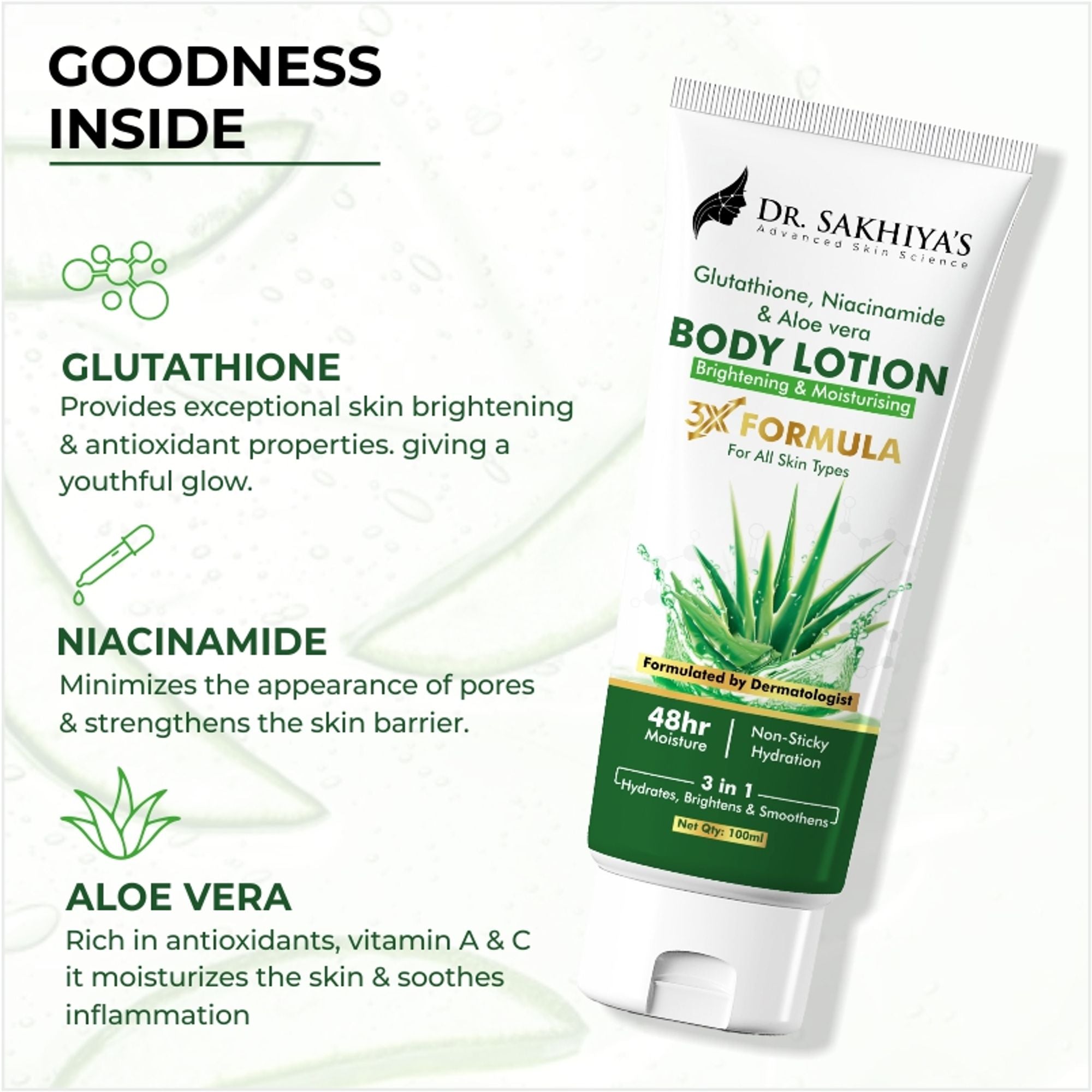 Dr.Sakhiya Body Lotion With Glutathione, Niacinamide & Aloe Vera | Grocsy