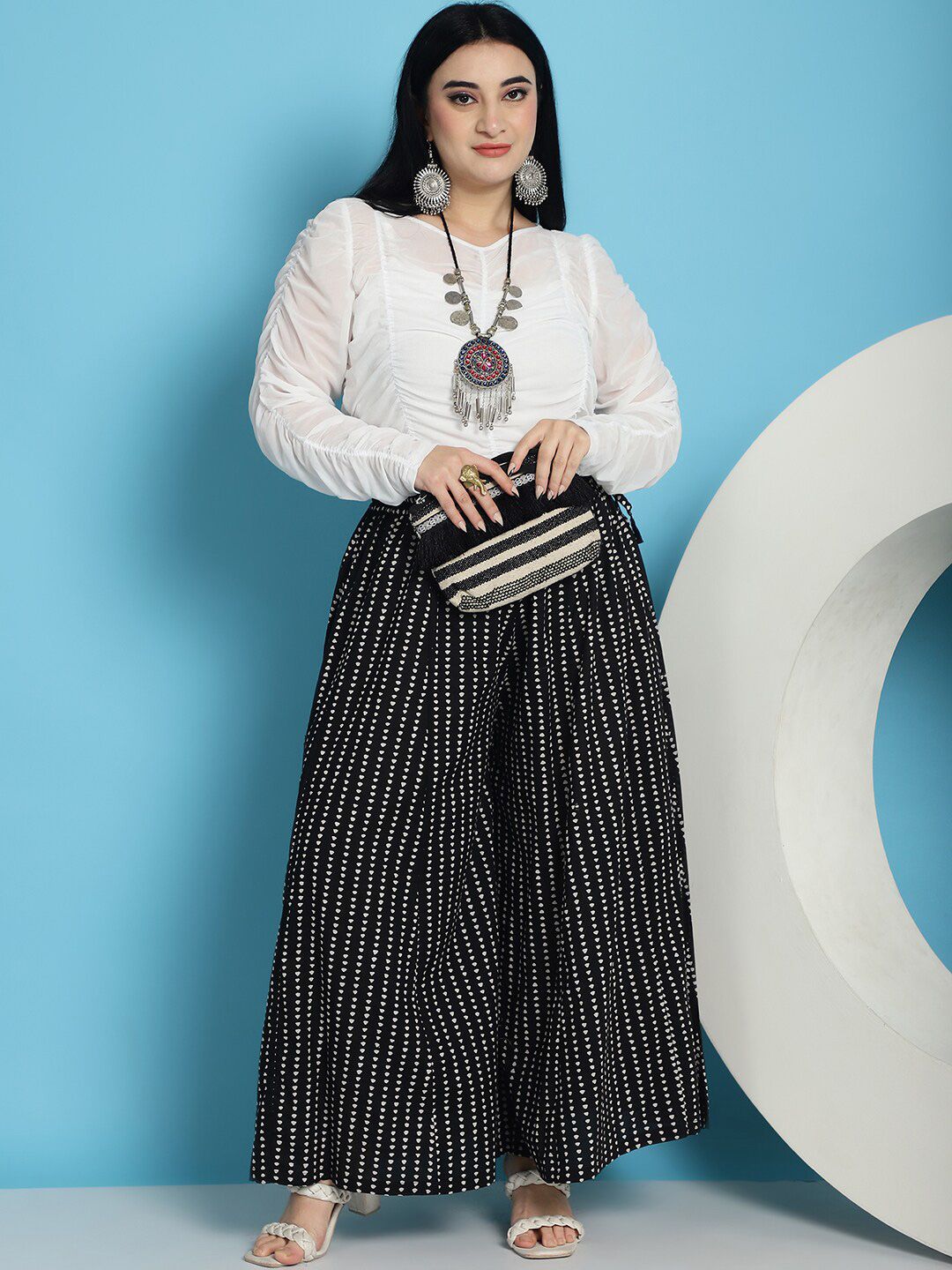 TAG 7 Geometric Printed Pure Cotton Flared Ethnic Palazzo | Grocsy