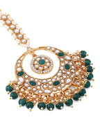 Yellow Chimes Gold-Polished White & Green Kundan-Studded & Beaded Maang Tikka | Grocsy