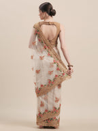 Tikhi Imli Off-White & Gold-Coloured Net Embroidered Saree | Grocsy