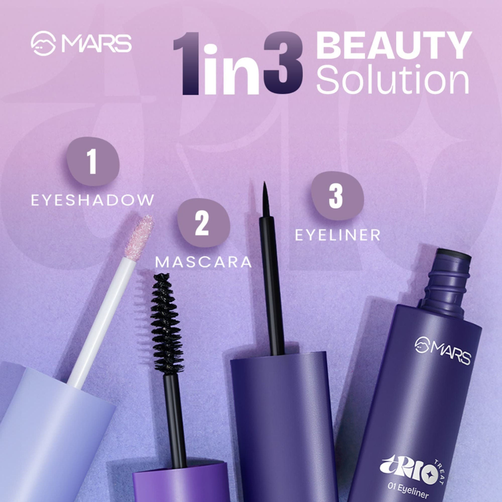 MARS Cosmetics Trio Treat, 3-In-1 Eye Makeup Kit With Eyeliner, Mascara & Eyeshadow | Grocsy