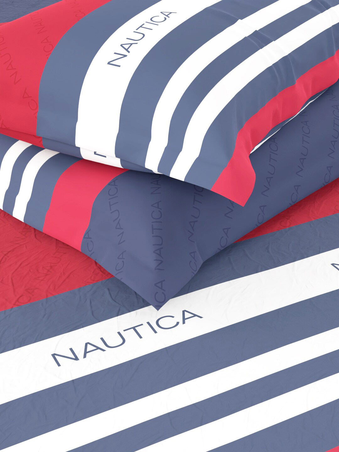 Nautica Bradford Red & Blue Striped 160 TC Pure Cotton King Bedsheet & 2 Pillow Covers | Grocsy