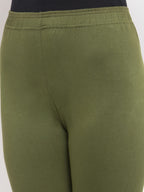 TAG 7 Women Olive Green Solid Ankle-Length Leggings | Grocsy