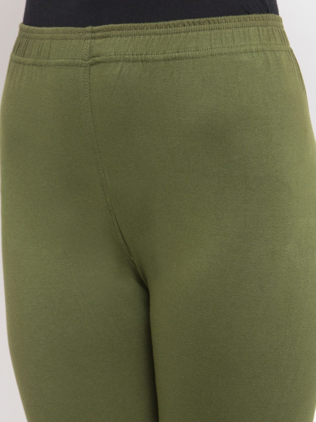 TAG 7 Women Olive Green Solid Ankle-Length Leggings | Grocsy