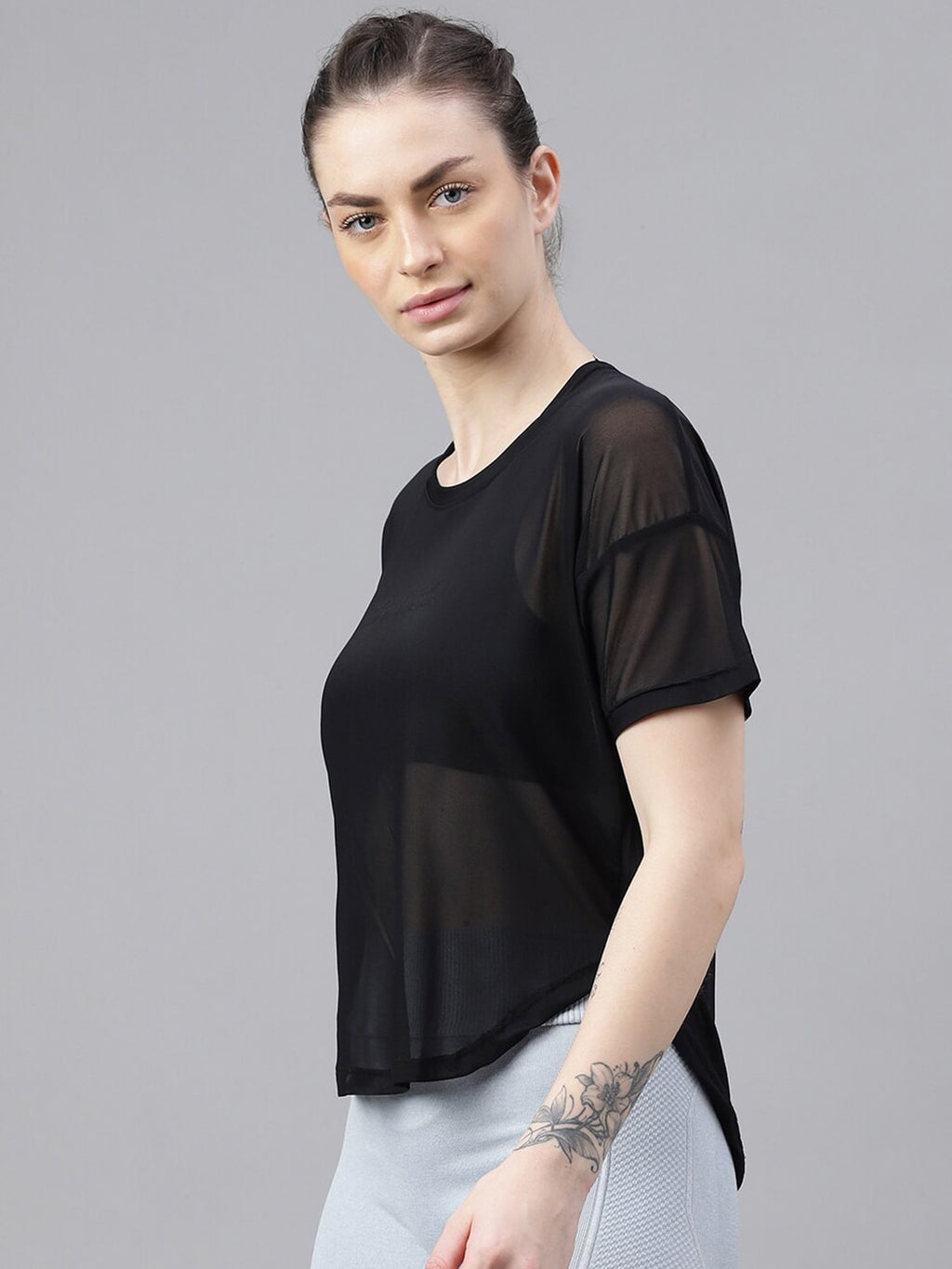 MKH Relaxed Fit Typography Printed Drop-Shoulder Sleeves Dri-FIT Sheer Training T-shirt | Grocsy