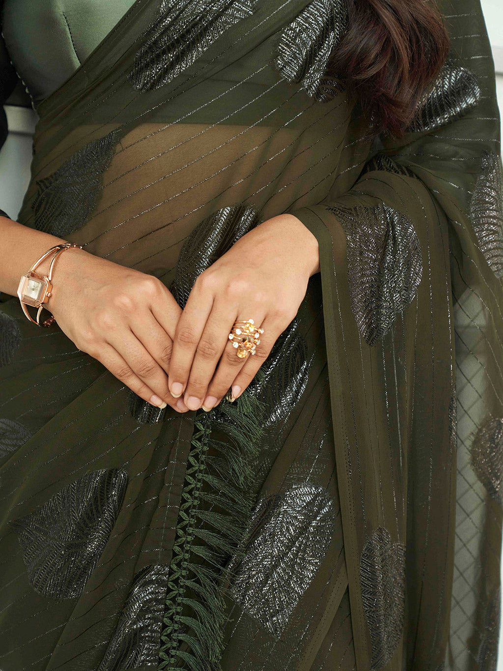 Tikhi Imli Green Floral Embellished Saree | Grocsy