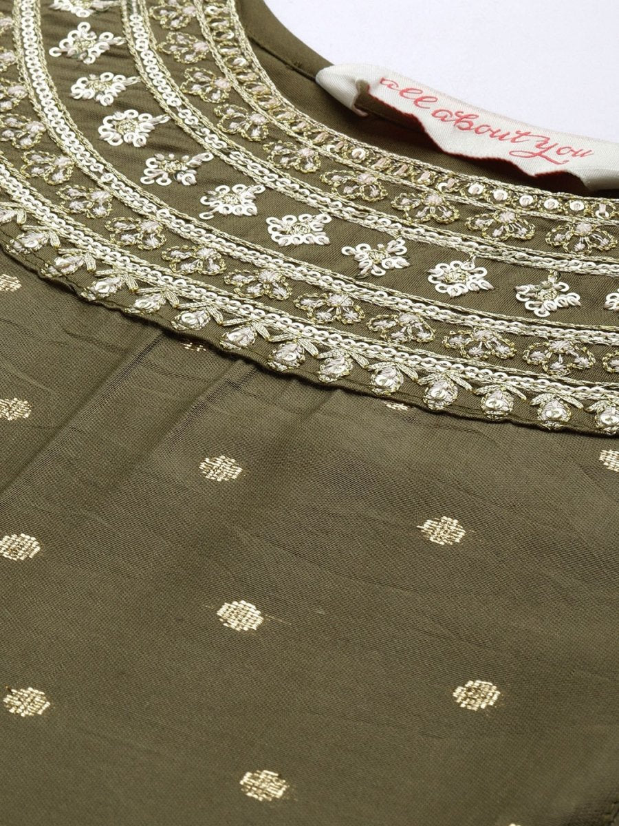 All About You Ethnic Motifs Embroidered Empire Sequinned Kurta with Trousers | Grocsy