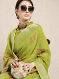Saree Mall Saree Mall Elegant Green and Orange Linen Blend Saree | Grocsy