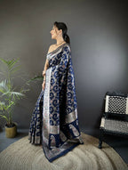 Joban Fashion Blue Meenakari Banarasi Silk Sarees | Grocsy