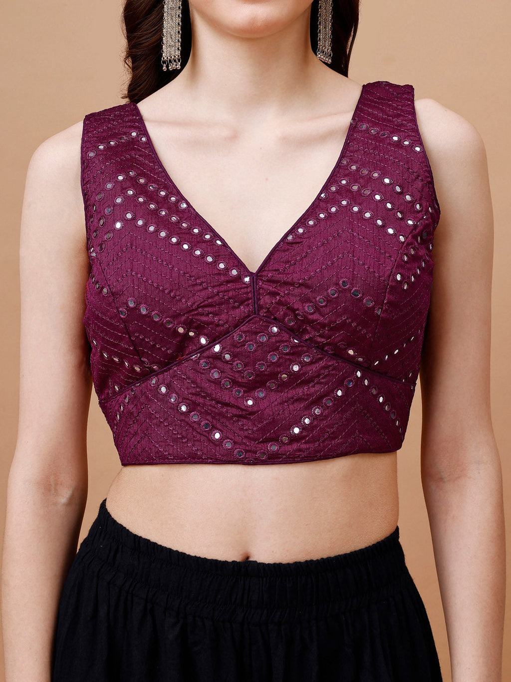 Tikhi Imli Embroidered Mirror Work Dupion Saree Blouse | Grocsy