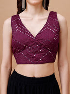 Tikhi Imli Embroidered Mirror Work Dupion Saree Blouse | Grocsy