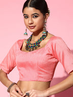 Saree Mall Pink Floral Embroidered Organza Saree | Grocsy