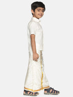 Sethukrishna Boys Cream-Coloured & Gold-Coloured Shirt with Dhoti | Grocsy
