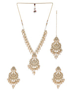 Zaveri Pearls Gold-Toned Kundan & Pearls Studded Rani Haar Jewellery Set | Grocsy