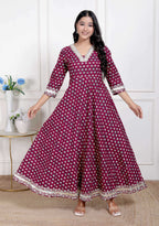 Miravan Women Maroon Floral Print Soft Cotton embroidered Anarkali Kurta | Grocsy