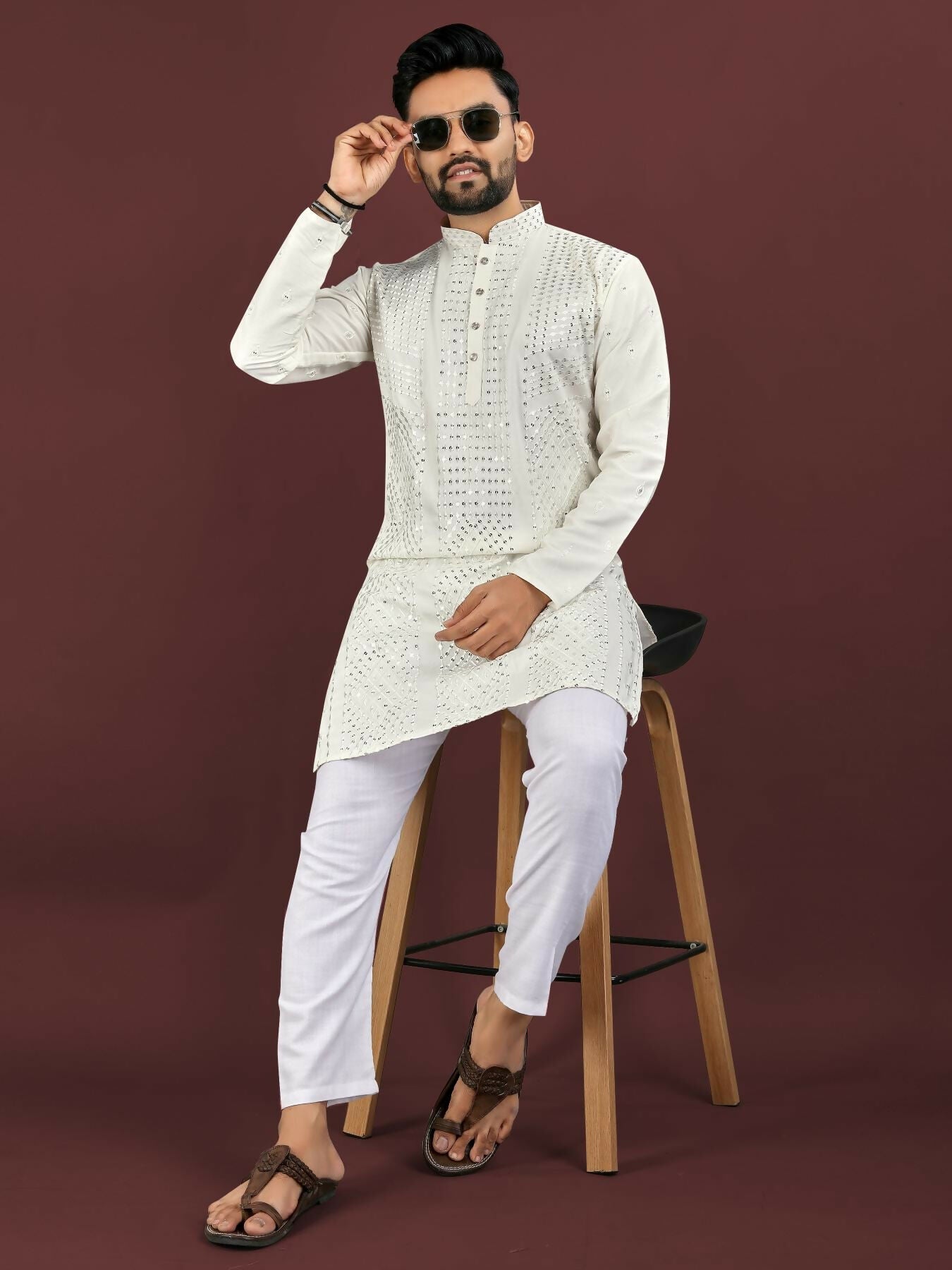 Anaita White Embroidered Silk Straight Kurta | Grocsy