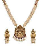 Gold-Polished Pink White Stones-Studded Beaded Jewellery Set - Ruby Raang | Grocsy