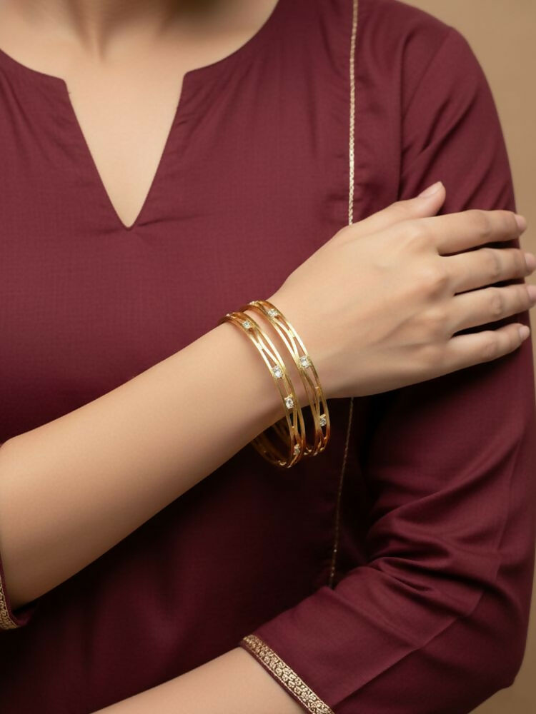NVR Women Set of 2 Gold Plated CZ Stone Bangle | Grocsy
