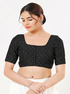 Joban Fashion Black Taffeta Silk Elbow Sleeveless Front Open Blouse | Grocsy