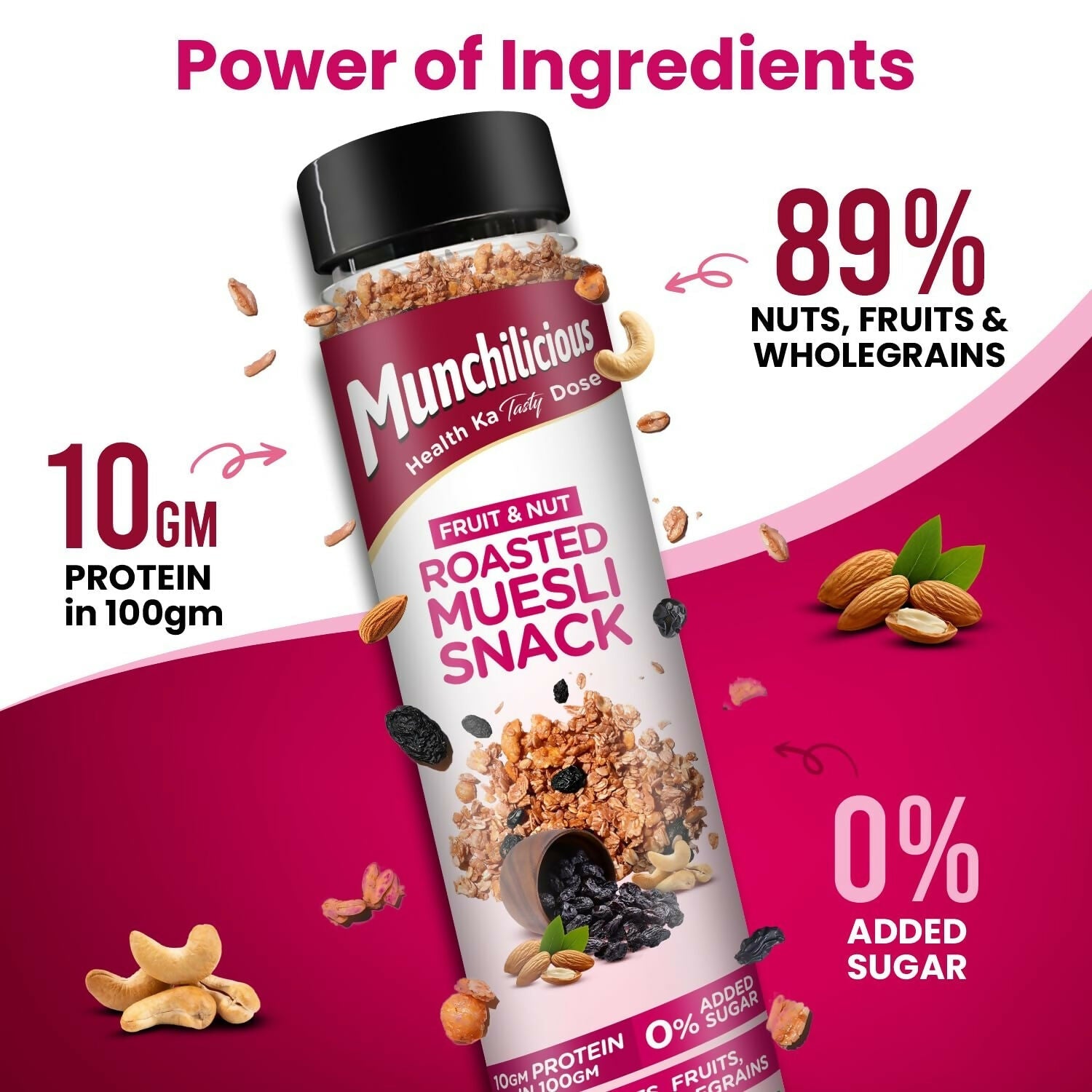 Munchilicious Muesli – Fruit & Nut Roasted Rolled Oats, Raisins, Almonds, Cashews & Peanut Butter | Grocsy