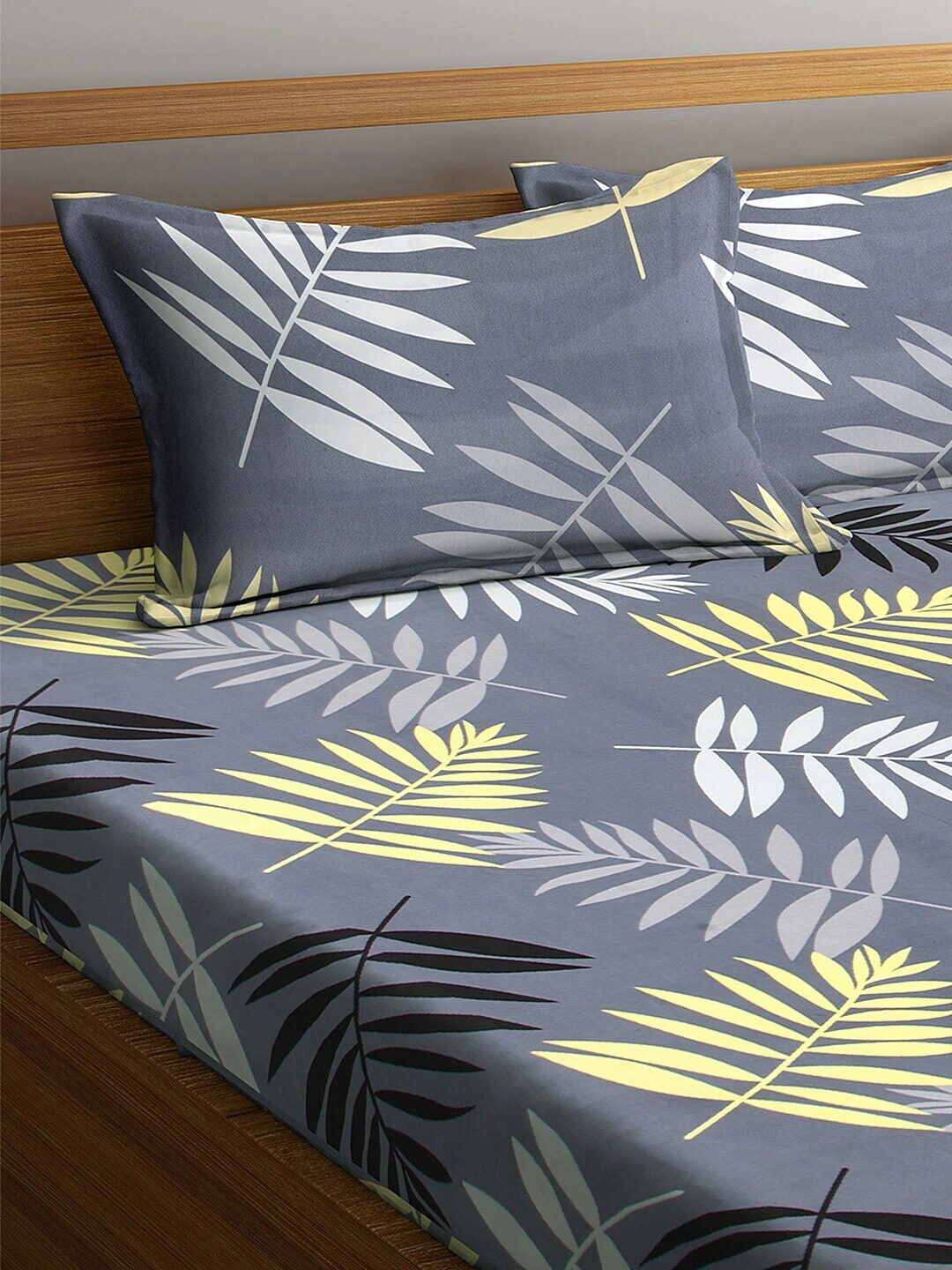 Home Sizzler Grey Printed 144 TC 1 Queen Bedsheet with 2 Pillow Covers | Grocsy