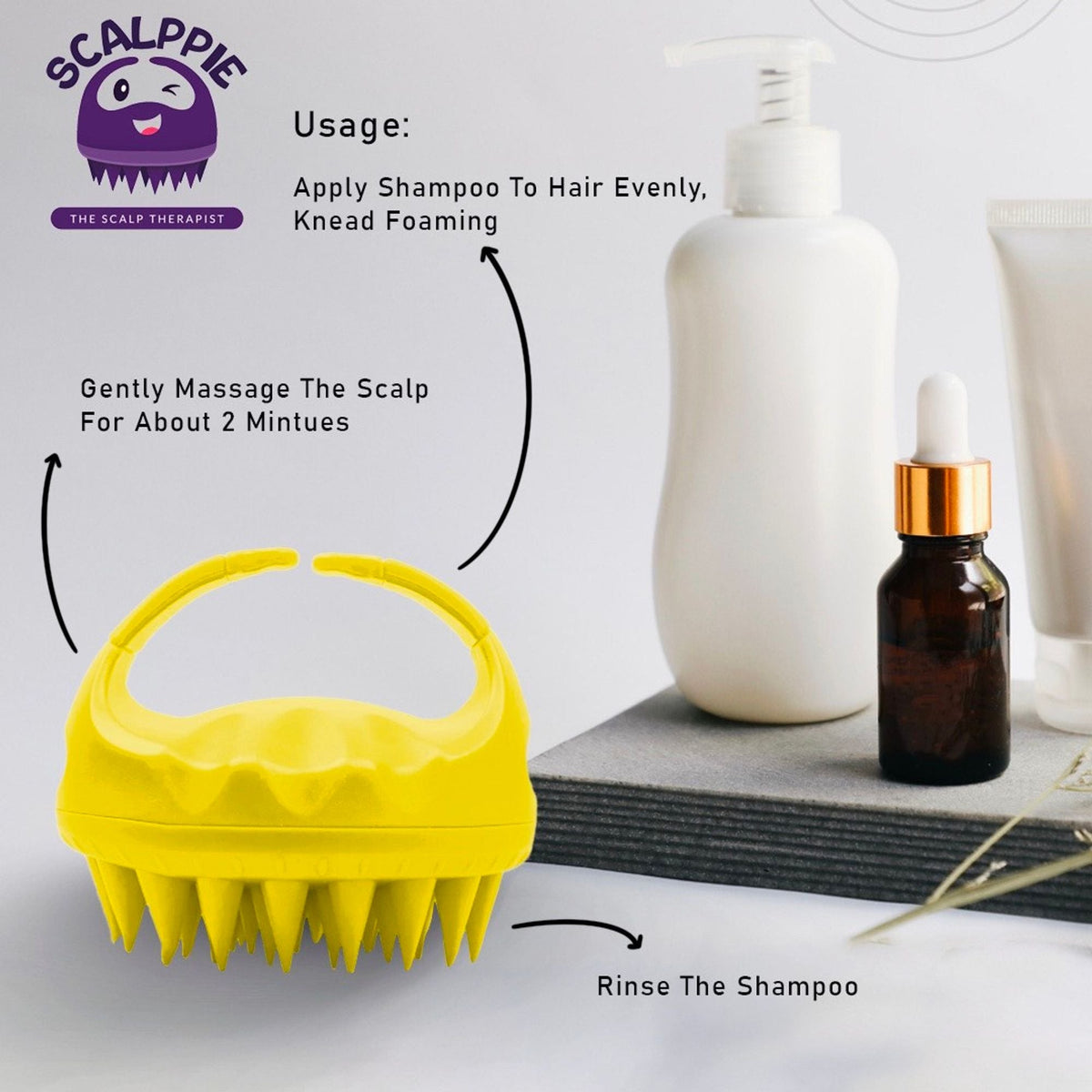 Scalppie Silicon Hair Scalp Massager & Shampoo Brush Scrub For Hair Growth & Anti Dandruff - Yellow | Grocsy