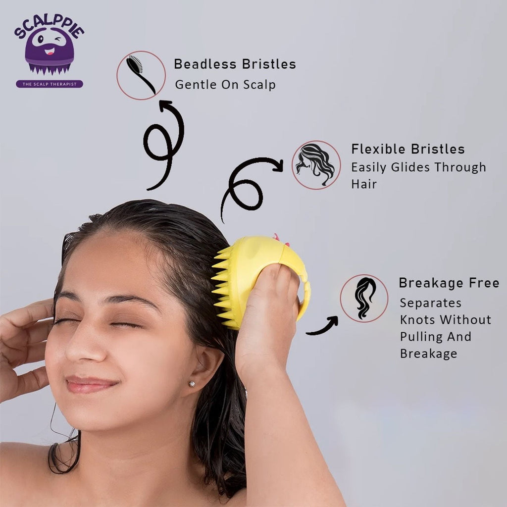 Scalppie Silicon Hair Scalp Massager & Shampoo Brush Scrub For Hair Growth & Anti Dandruff - Yellow | Grocsy
