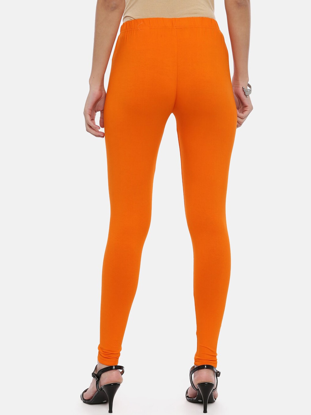 Souchii Orange Solid Slim-Fit Ankle-Length Leggings | Grocsy