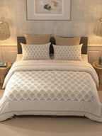BELLA CASA Beige & Off White Ethnic Motifs 350 TC King Bedsheet with 2 Pillow Covers | Grocsy