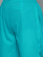 HERE&NOW Women Blue Ethnic Motifs Embroidered Thread Work Kurta with Trousers & With Dupatta | Grocsy