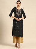 Sangria Women Black Ethnic Motifs Embroidered Floral Kurta | Grocsy