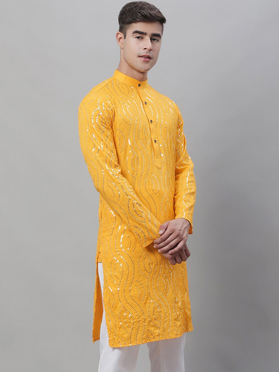 Sojanya Ethnic Motifs Embroidered Sequinned Pure Cotton Kurta | Grocsy