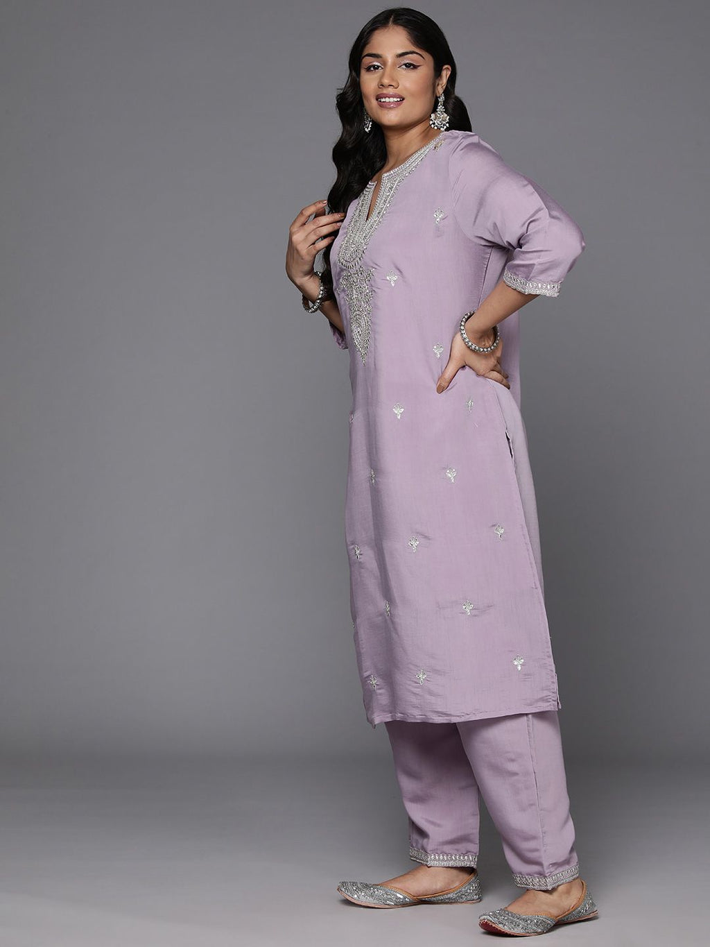 Indo Era Plus Size Embroidered Regular Sequinned Kurta with Trousers & With Dupatta | Grocsy
