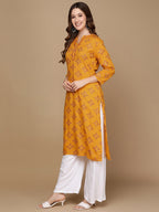 HERE&NOW Mustard Yellow & Red Ethnic Motifs Printed Kurta | Grocsy