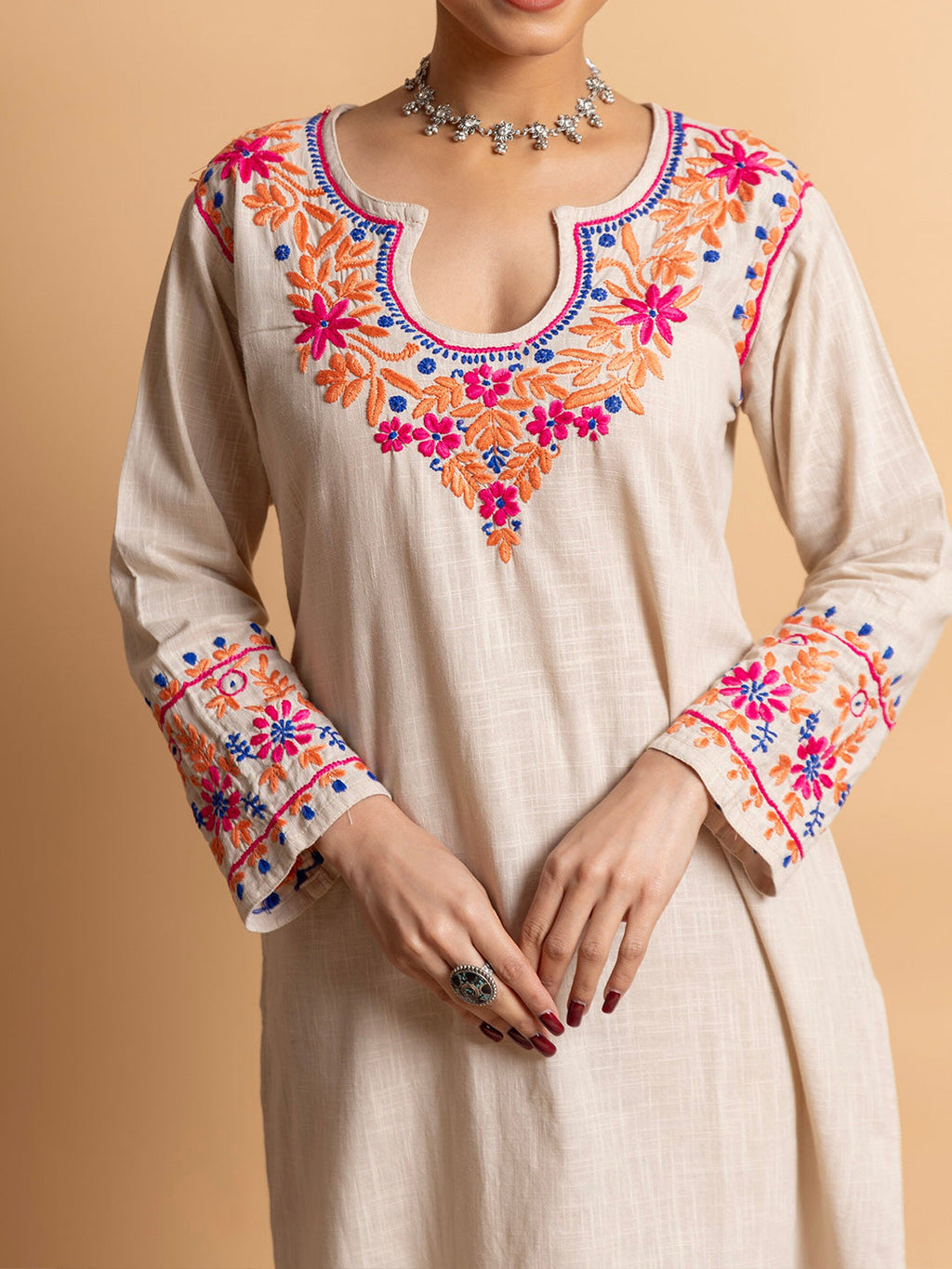 HOUSE OF KARI Floral Embroidered Chikankari Kurta With Palazzo | Grocsy