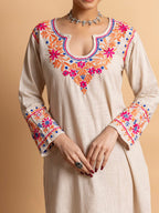 HOUSE OF KARI Floral Embroidered Chikankari Kurta With Palazzo | Grocsy