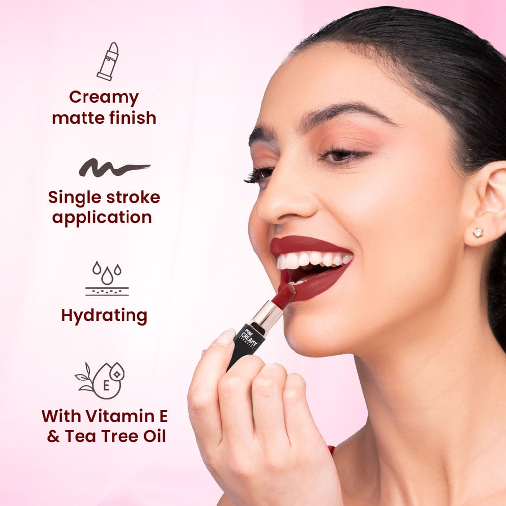 Swiss Beauty Pure Creamy Matte Lipstick - 17 Cute Cranberry | Grocsy