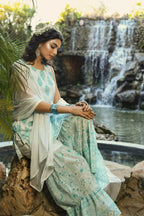 Juniper Blue Ethnic Motif Printed Georgette Kurta Sharara & Chiffon Dupatta Set | Grocsy