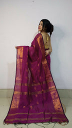 Exclusive Collection Beautiful Magenta Cotton Silk Woven Handloom Saree With Running Blouse Piece | Grocsy